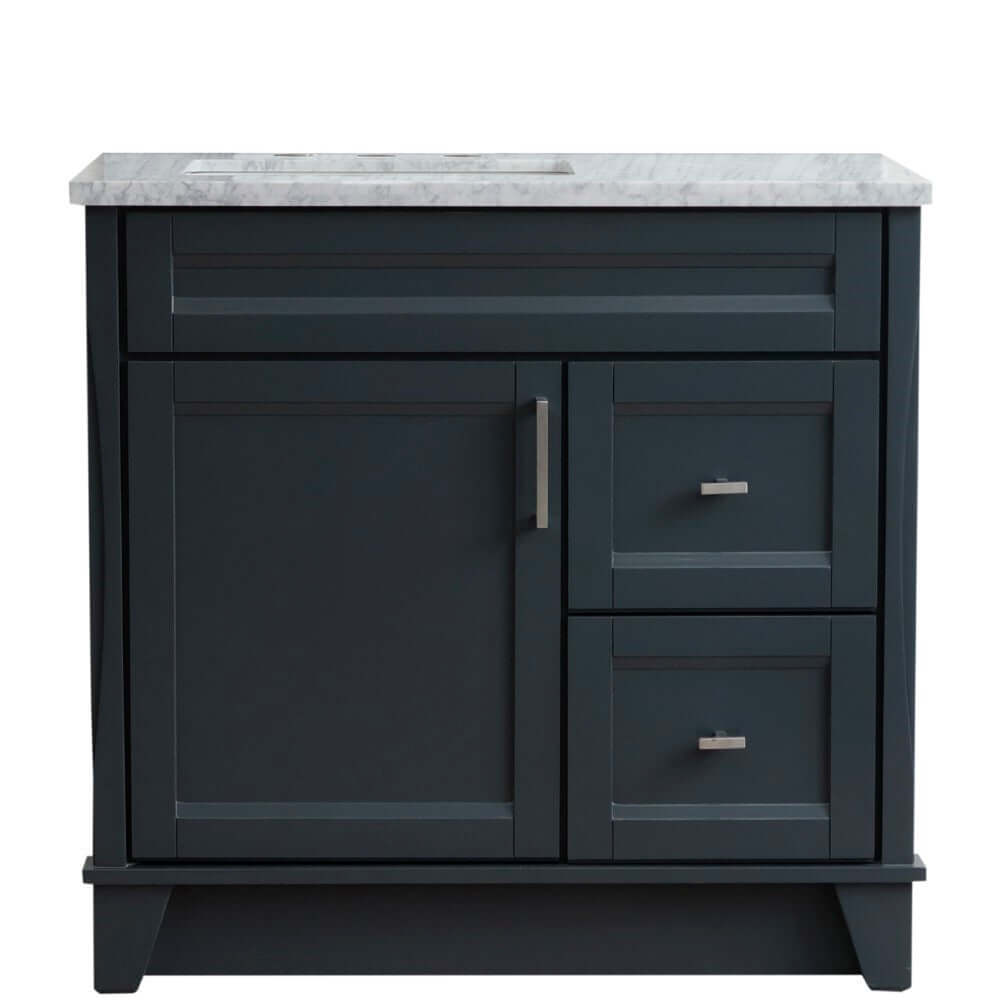 37" Single sink vanity in Dark Gray finish with White Carrara marble and Left door/Left sink - 400700-37L-DG-WMRL