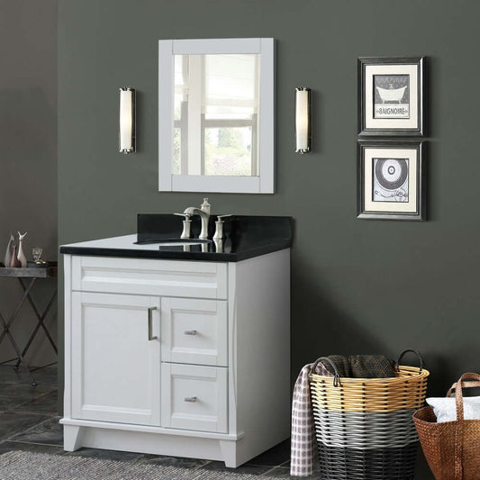 37" Single sink vanity in White finish with Black galaxy granite and Left door/Center sink - 400700-37L-WH-BGOC