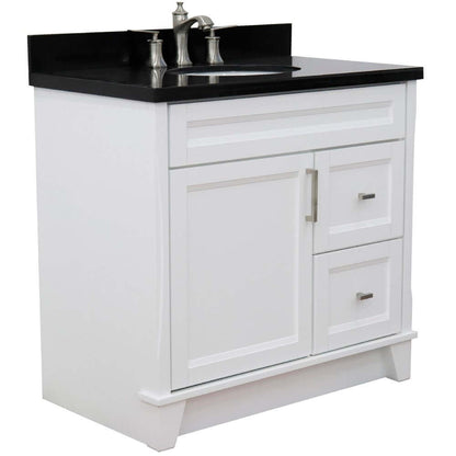 37" Single sink vanity in White finish with Black galaxy granite and Left door/Center sink - 400700-37L-WH-BGOC