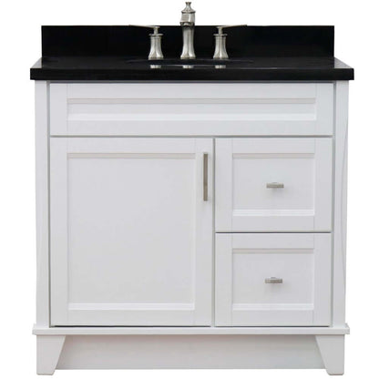 37" Single sink vanity in White finish with Black galaxy granite and Left door/Center sink - 400700-37L-WH-BGOC