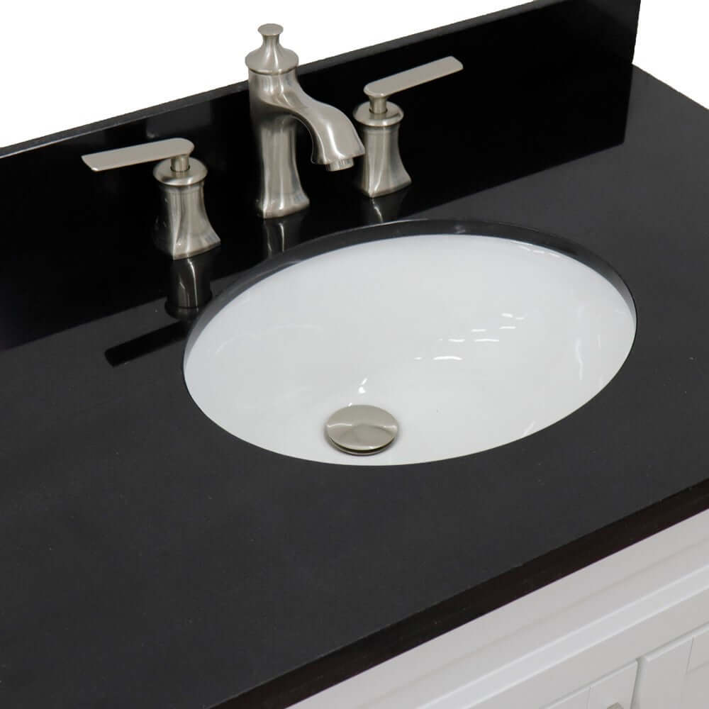 37" Single sink vanity in White finish with Black galaxy granite and Left door/Center sink - 400700-37L-WH-BGOC