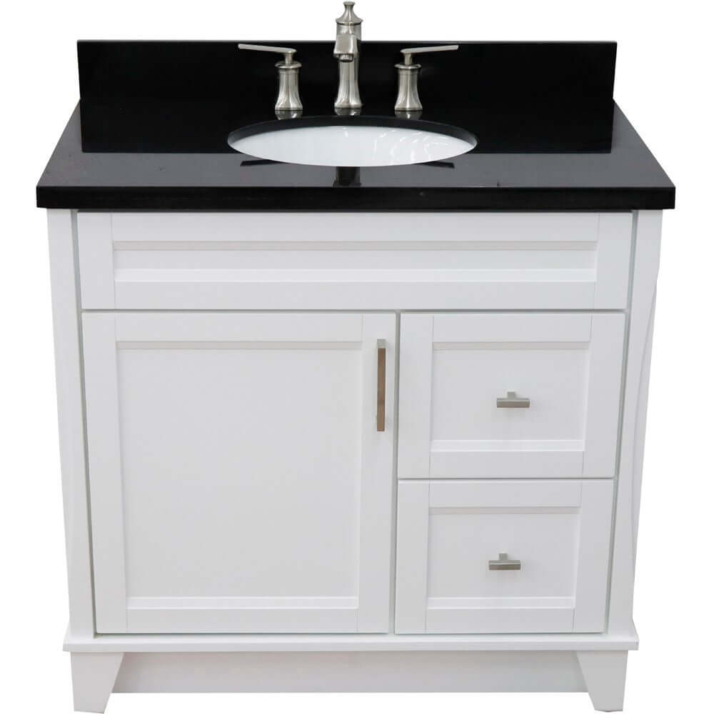 37" Single sink vanity in White finish with Black galaxy granite and Left door/Center sink - 400700-37L-WH-BGOC