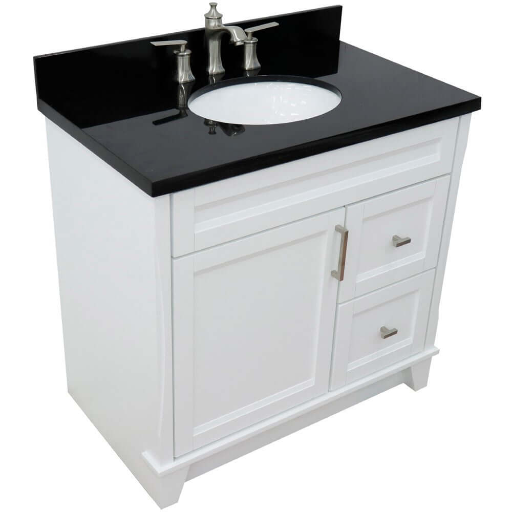 37" Single sink vanity in White finish with Black galaxy granite and Left door/Center sink - 400700-37L-WH-BGOC