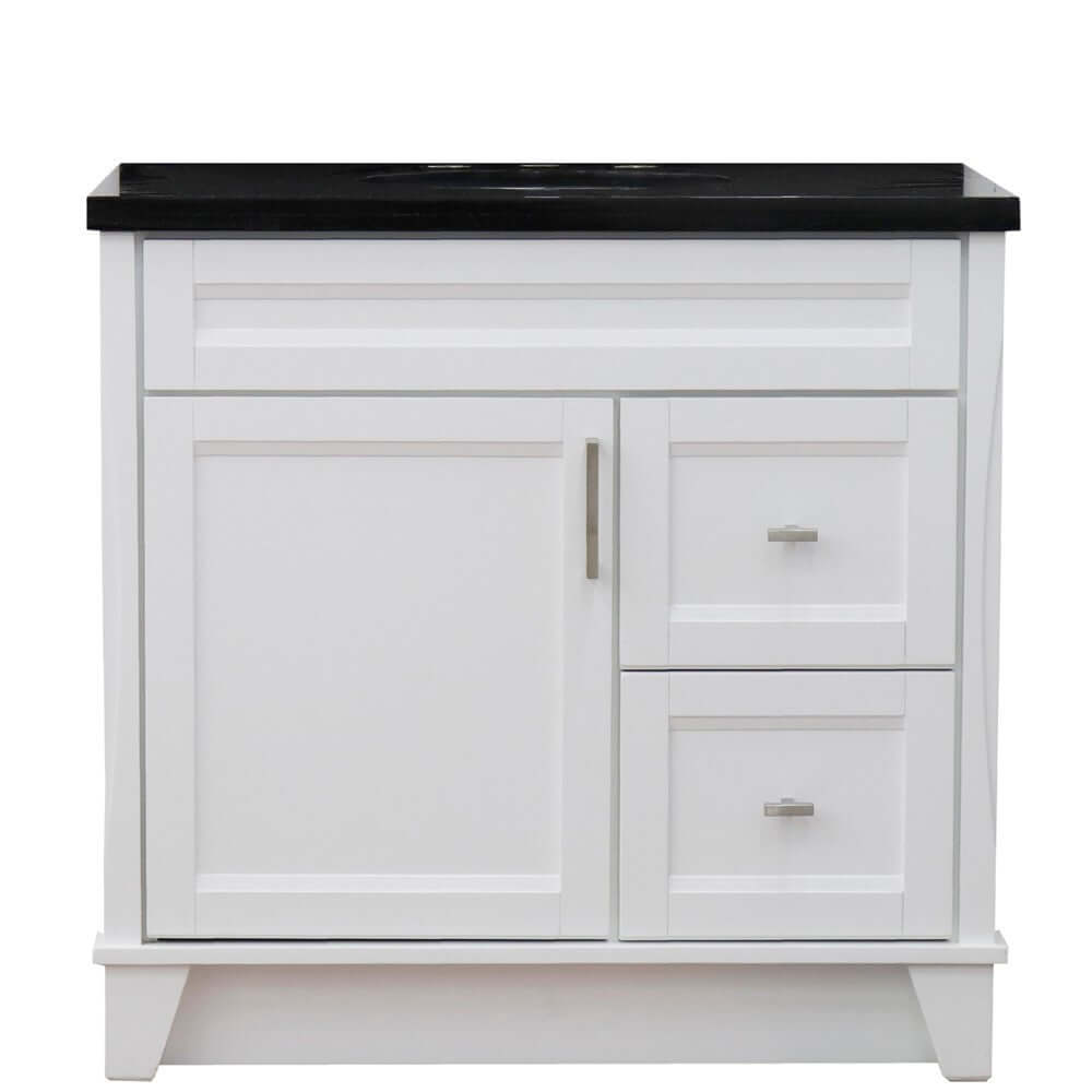 37" Single sink vanity in White finish with Black galaxy granite and Left door/Center sink - 400700-37L-WH-BGOC