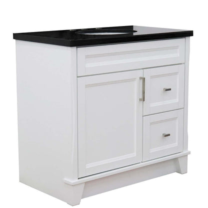 37" Single sink vanity in White finish with Black galaxy granite and Left door/Center sink - 400700-37L-WH-BGOC