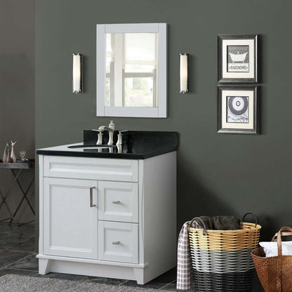 37" Single sink vanity in White finish with Black galaxy granite and Left door/Left sink - 400700-37L-WH-BGOL