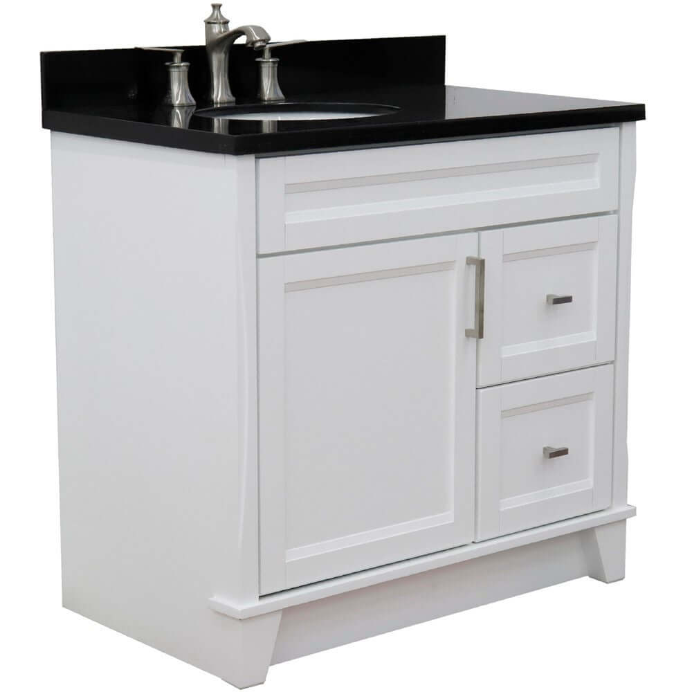 37" Single sink vanity in White finish with Black galaxy granite and Left door/Left sink - 400700-37L-WH-BGOL