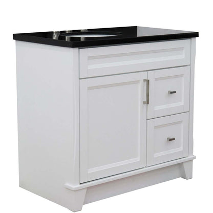 37" Single sink vanity in White finish with Black galaxy granite and Left door/Left sink - 400700-37L-WH-BGOL