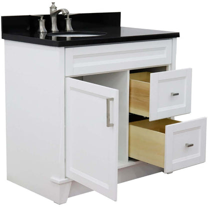 37" Single sink vanity in White finish with Black galaxy granite and Left door/Left sink - 400700-37L-WH-BGOL