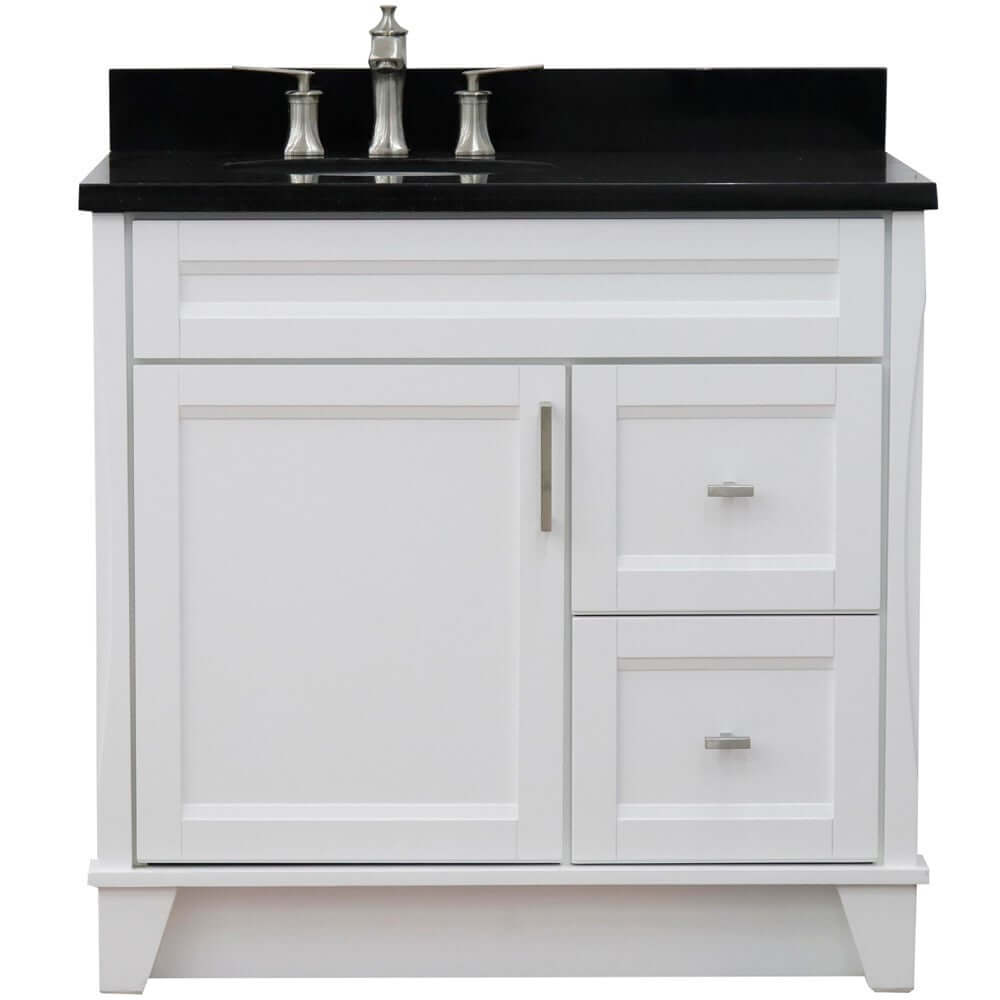 37" Single sink vanity in White finish with Black galaxy granite and Left door/Left sink - 400700-37L-WH-BGOL