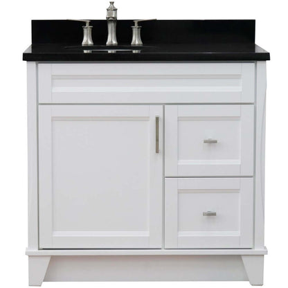 37" Single sink vanity in White finish with Black galaxy granite and Left door/Left sink - 400700-37L-WH-BGOL