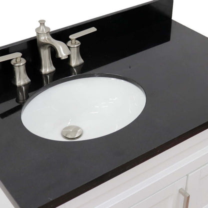 37" Single sink vanity in White finish with Black galaxy granite and Left door/Left sink - 400700-37L-WH-BGOL