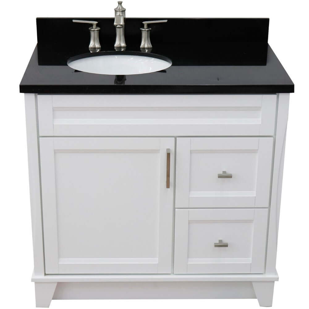 37" Single sink vanity in White finish with Black galaxy granite and Left door/Left sink - 400700-37L-WH-BGOL