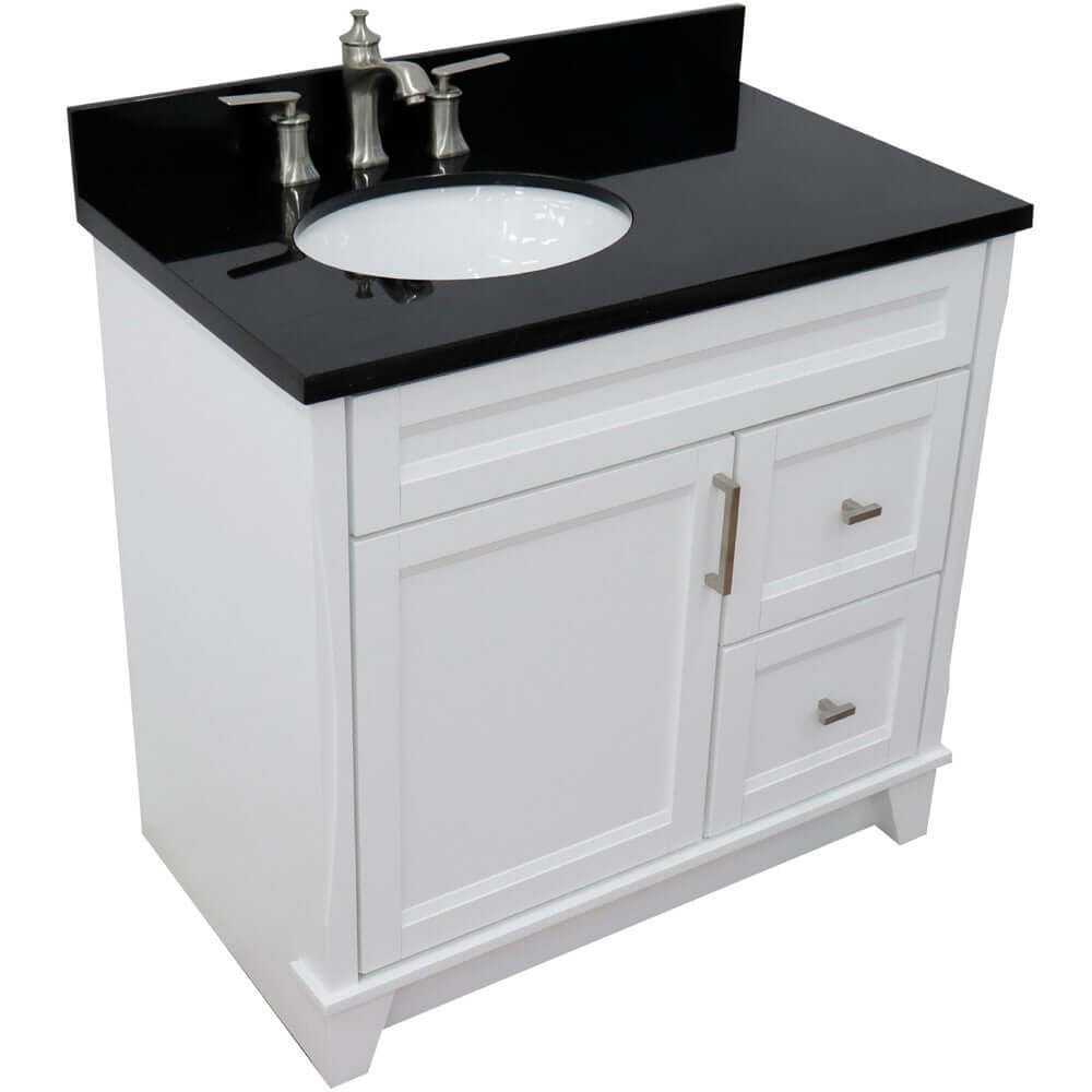 37" Single sink vanity in White finish with Black galaxy granite and Left door/Left sink - 400700-37L-WH-BGOL