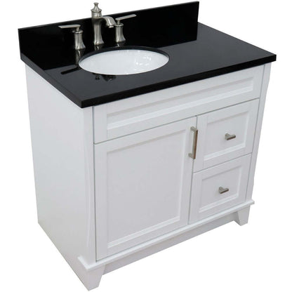 37" Single sink vanity in White finish with Black galaxy granite and Left door/Left sink - 400700-37L-WH-BGOL