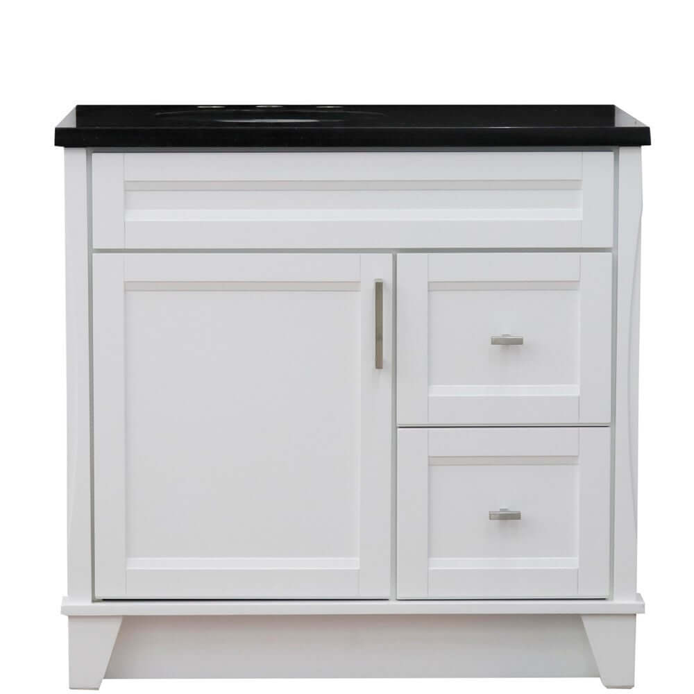 37" Single sink vanity in White finish with Black galaxy granite and Left door/Left sink - 400700-37L-WH-BGOL