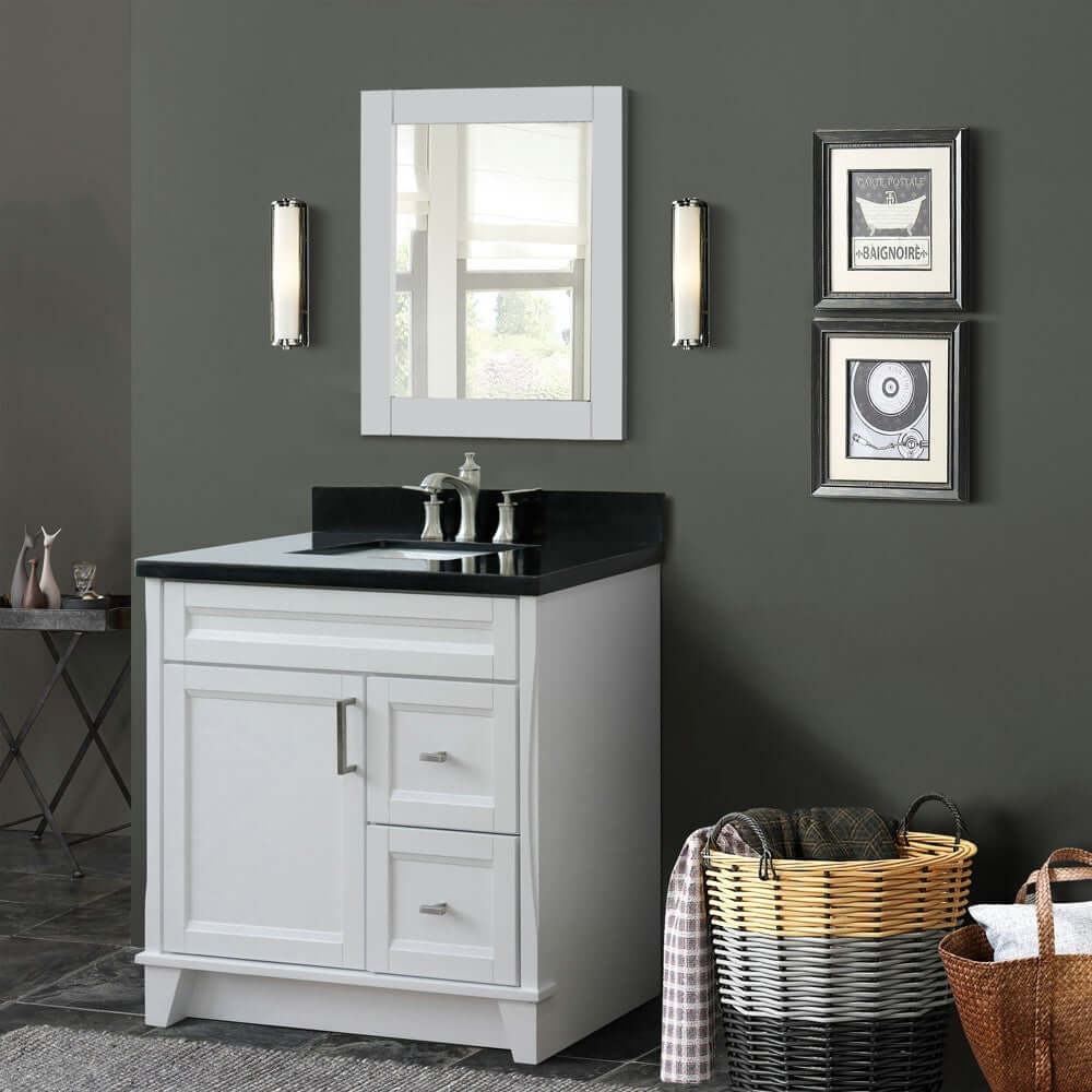 37" Single sink vanity in White finish with Black galaxy granite and Left door/Center sink - 400700-37L-WH-BGRC