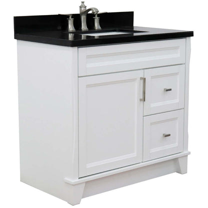 37" Single sink vanity in White finish with Black galaxy granite and Left door/Center sink - 400700-37L-WH-BGRC