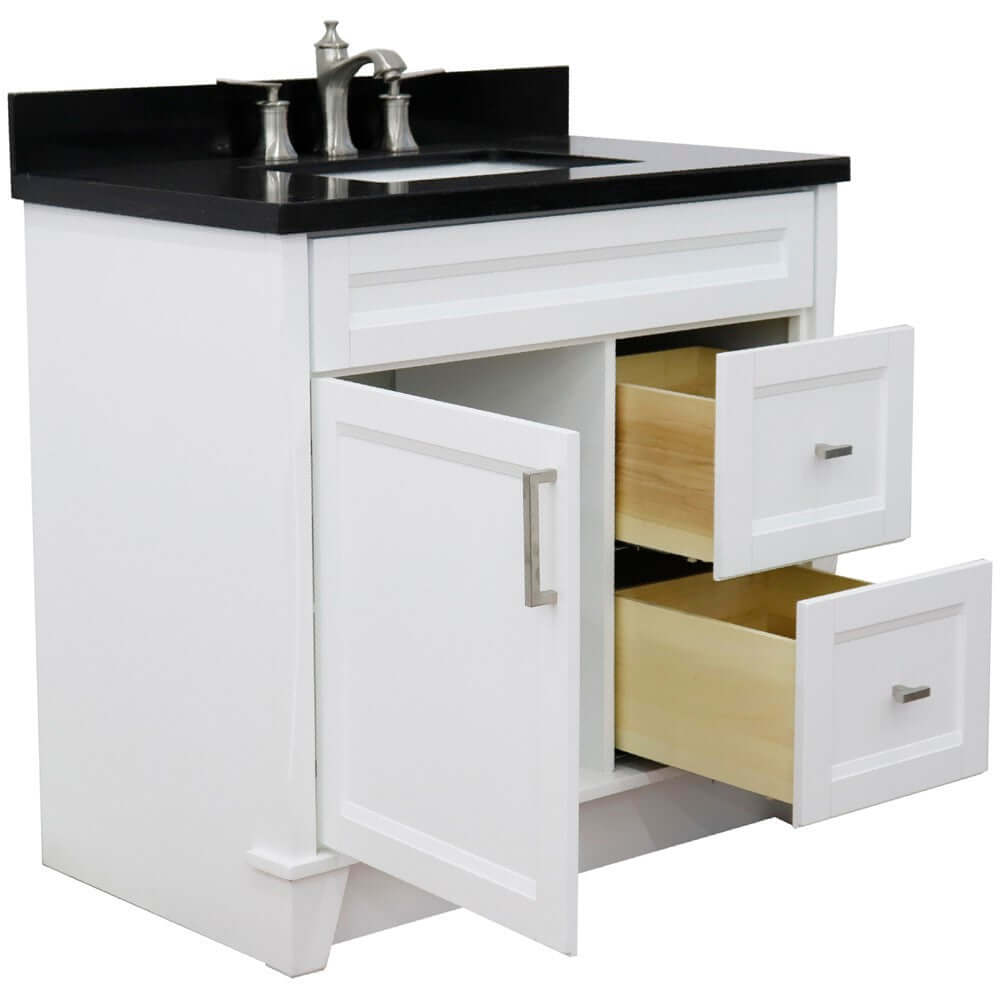 37" Single sink vanity in White finish with Black galaxy granite and Left door/Center sink - 400700-37L-WH-BGRC