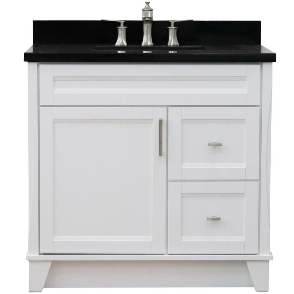 37" Single sink vanity in White finish with Black galaxy granite and Left door/Center sink - 400700-37L-WH-BGRC