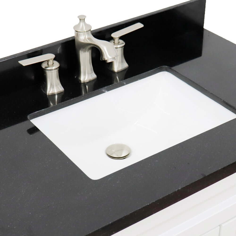 37" Single sink vanity in White finish with Black galaxy granite and Left door/Center sink - 400700-37L-WH-BGRC