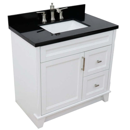 37" Single sink vanity in White finish with Black galaxy granite and Left door/Center sink - 400700-37L-WH-BGRC