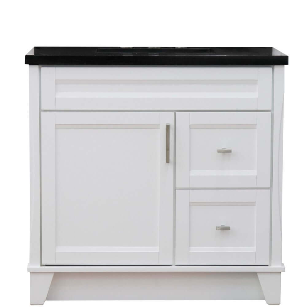 37" Single sink vanity in White finish with Black galaxy granite and Left door/Center sink - 400700-37L-WH-BGRC