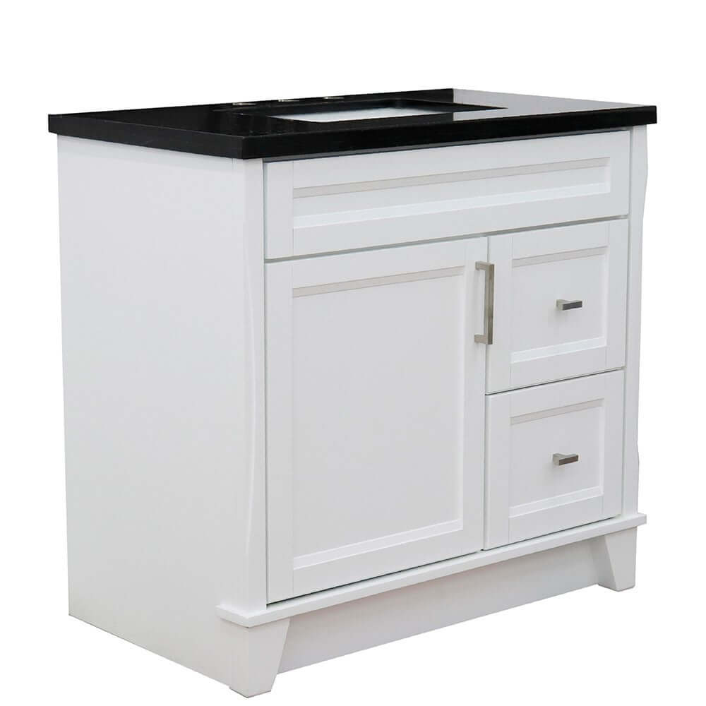 37" Single sink vanity in White finish with Black galaxy granite and Left door/Center sink - 400700-37L-WH-BGRC