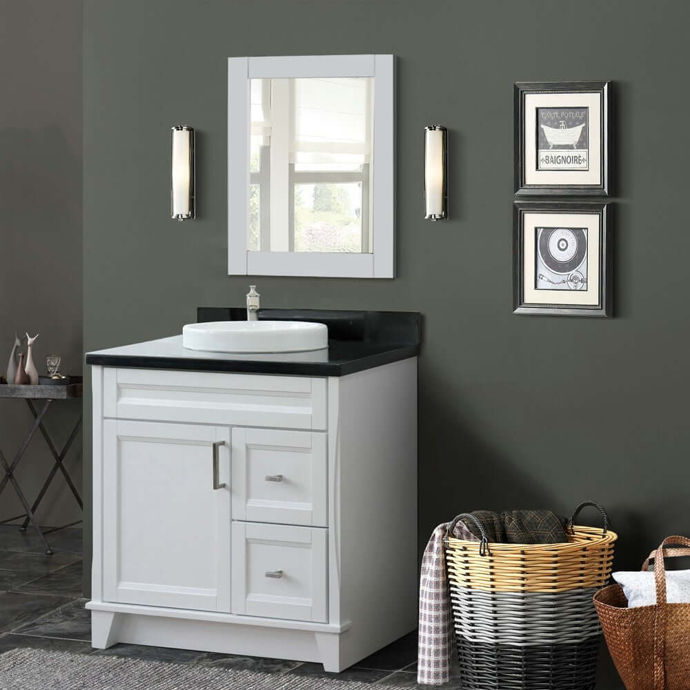 37" Single sink vanity in White finish with Black galaxy granite and Left door/Center sink - 400700-37L-WH-BGRDC