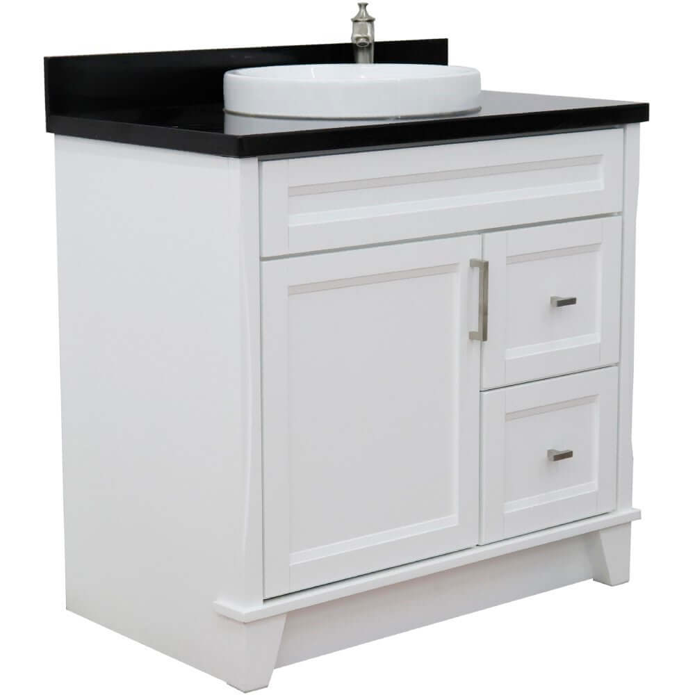 37" Single sink vanity in White finish with Black galaxy granite and Left door/Center sink - 400700-37L-WH-BGRDC