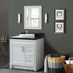 37" Single sink vanity in White finish with Black galaxy granite and Left door/Center sink - 400700-37L-WH-BGRDC