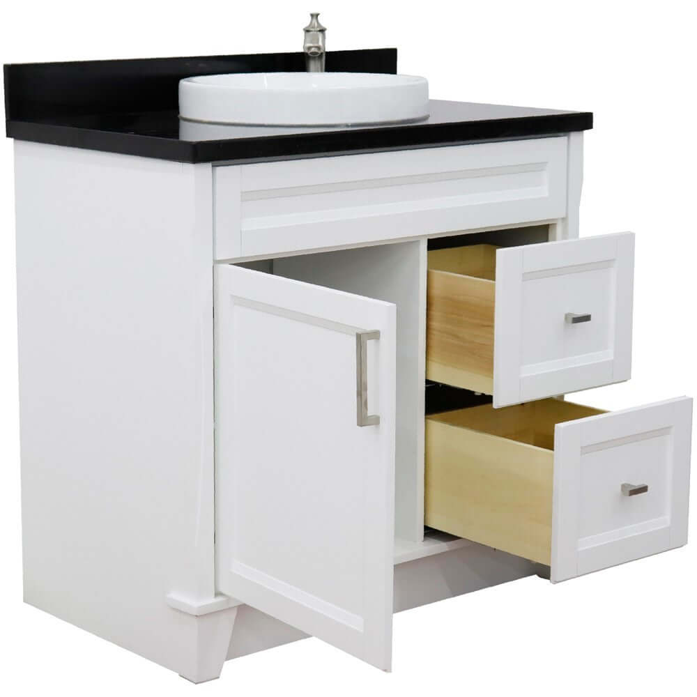 37" Single sink vanity in White finish with Black galaxy granite and Left door/Center sink - 400700-37L-WH-BGRDC