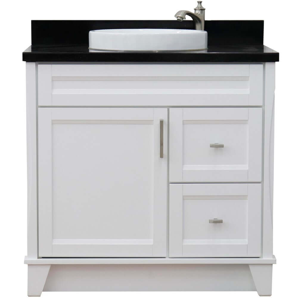 37" Single sink vanity in White finish with Black galaxy granite and Left door/Center sink - 400700-37L-WH-BGRDC