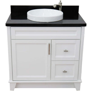 37" Single sink vanity in White finish with Black galaxy granite and Left door/Center sink - 400700-37L-WH-BGRDC