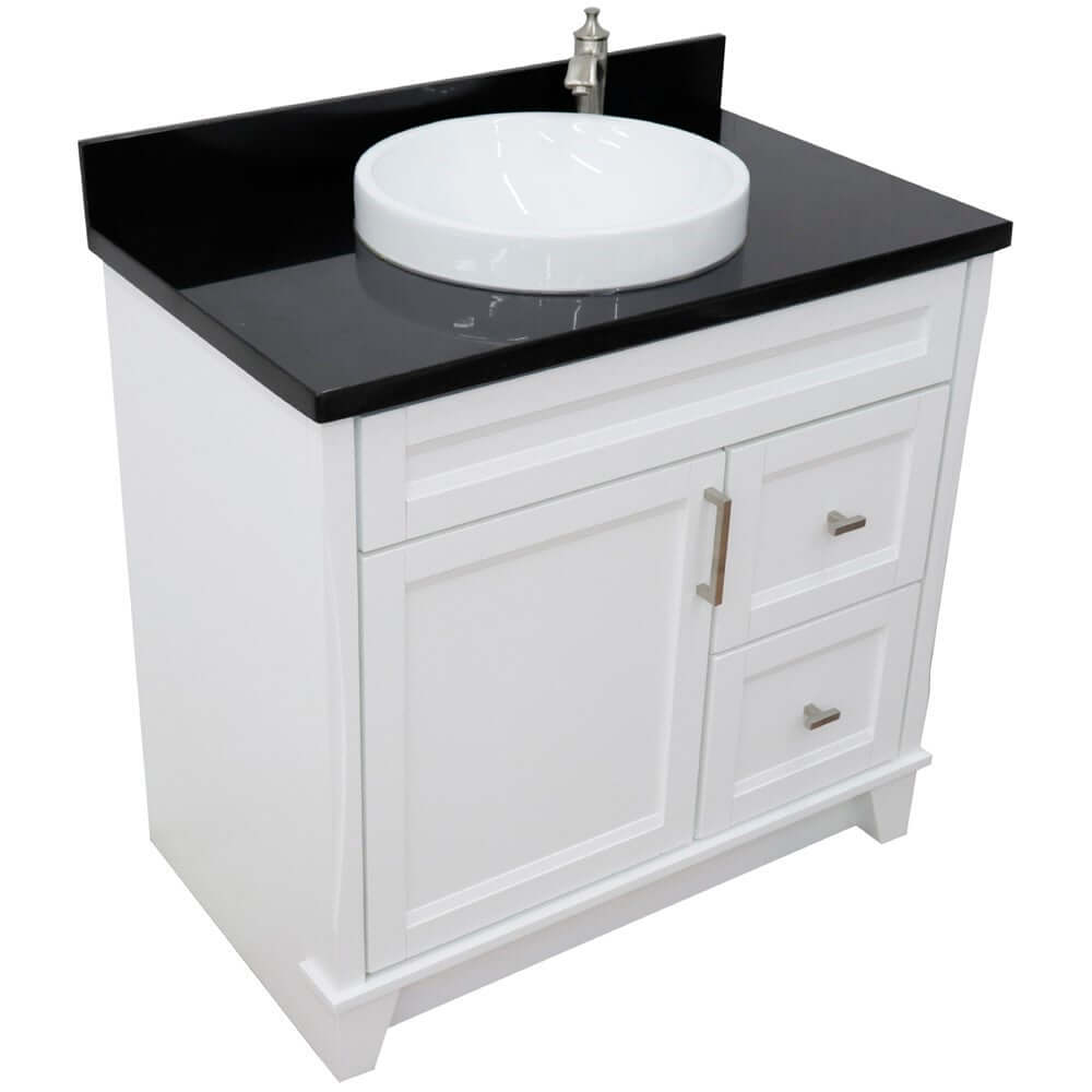 37" Single sink vanity in White finish with Black galaxy granite and Left door/Center sink - 400700-37L-WH-BGRDC