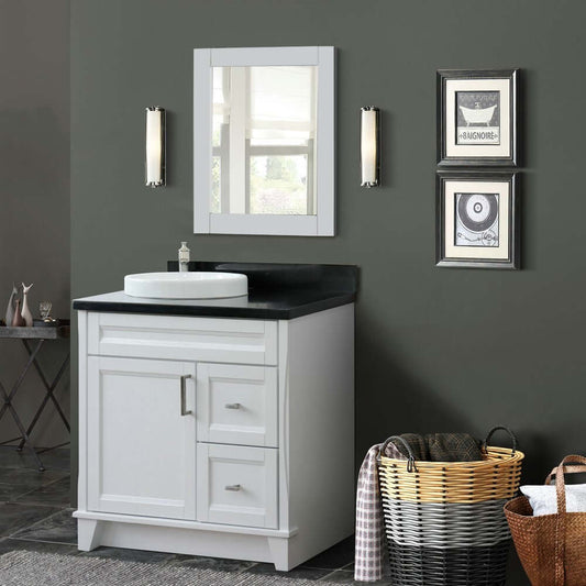 37" Single sink vanity in White finish with Black galaxy granite and Left door/Round Left sink - 400700-37L-WH-BGRDL