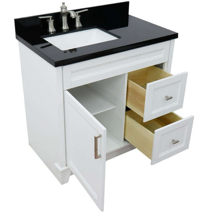 37" Single sink vanity in White finish with Black galaxy granite and Left door/Left sink - 400700-37L-WH-BGRL