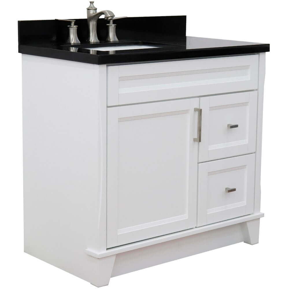 37" Single sink vanity in White finish with Black galaxy granite and Left door/Left sink - 400700-37L-WH-BGRL