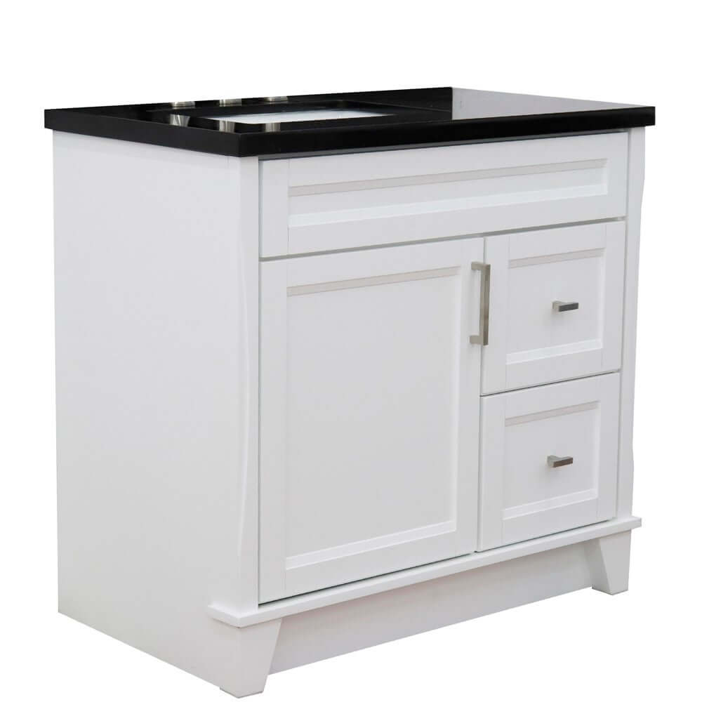 37" Single sink vanity in White finish with Black galaxy granite and Left door/Left sink - 400700-37L-WH-BGRL