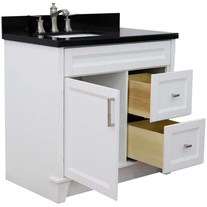 37" Single sink vanity in White finish with Black galaxy granite and Left door/Left sink - 400700-37L-WH-BGRL