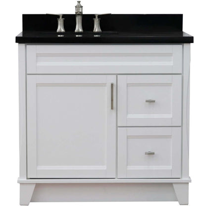 37" Single sink vanity in White finish with Black galaxy granite and Left door/Left sink - 400700-37L-WH-BGRL