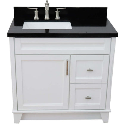 37" Single sink vanity in White finish with Black galaxy granite and Left door/Left sink - 400700-37L-WH-BGRL