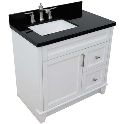 37" Single sink vanity in White finish with Black galaxy granite and Left door/Left sink - 400700-37L-WH-BGRL