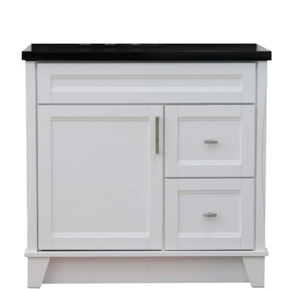 37" Single sink vanity in White finish with Black galaxy granite and Left door/Left sink - 400700-37L-WH-BGRL