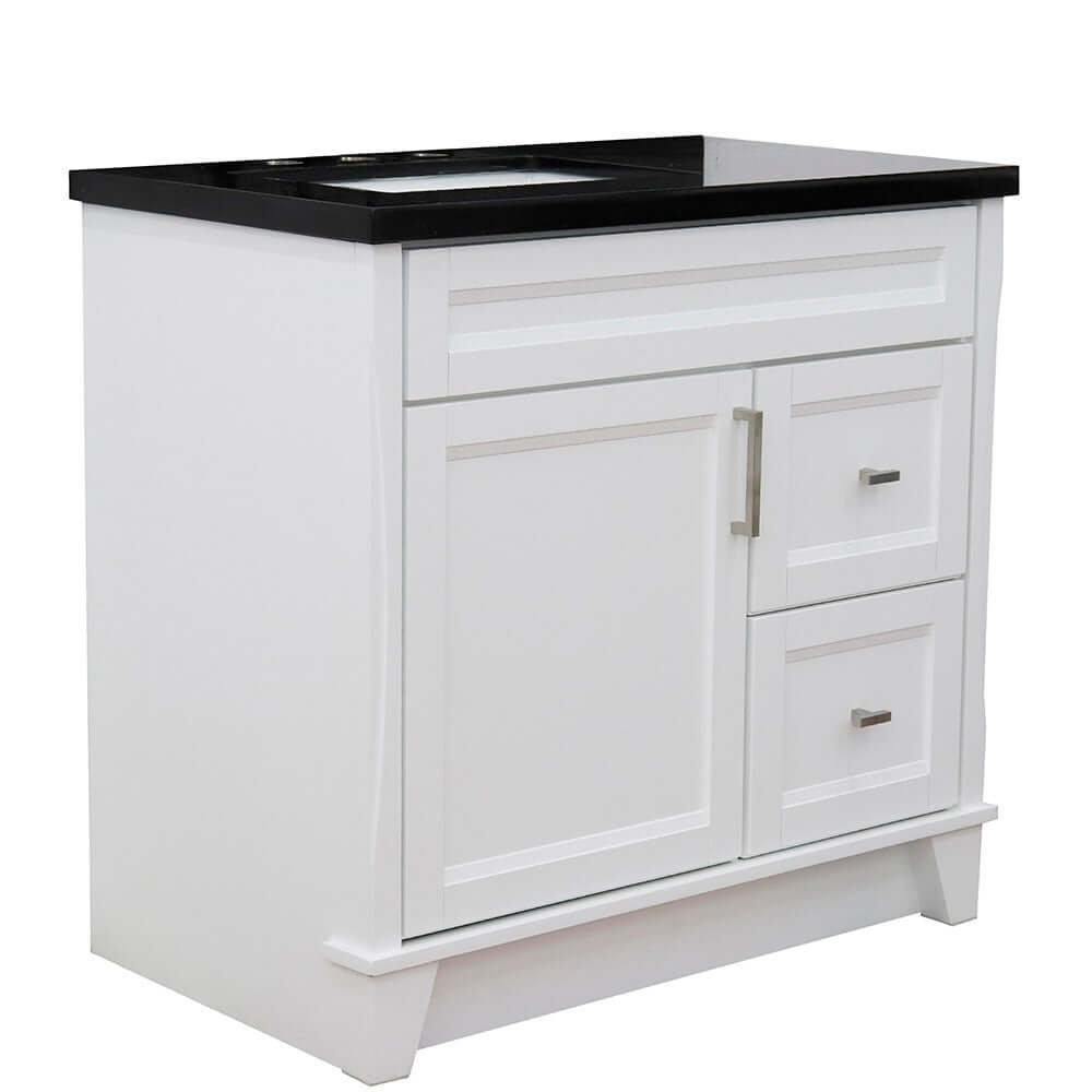 37" Single sink vanity in White finish with Black galaxy granite and Left door/Left sink - 400700-37L-WH-BGRL