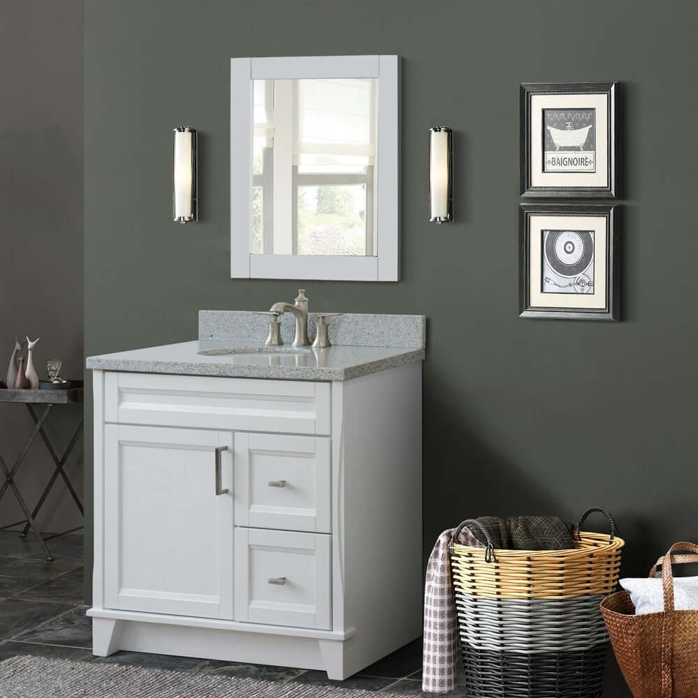 37" Single sink vanity in White finish with Gray granite and Left door/Center sink - 400700-37L-WH-GYOC