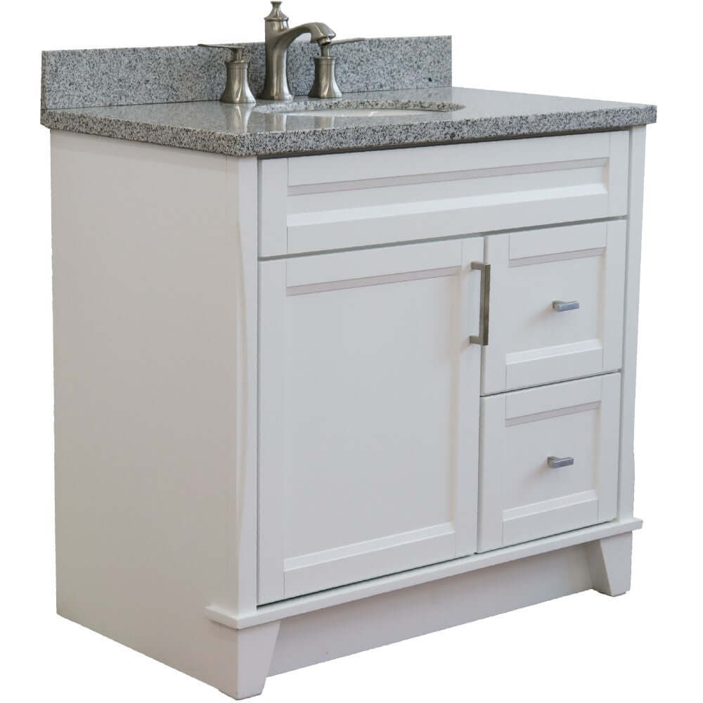 37" Single sink vanity in White finish with Gray granite and Left door/Center sink - 400700-37L-WH-GYOC