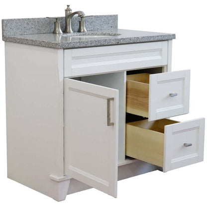 37" Single sink vanity in White finish with Gray granite and Left door/Center sink - 400700-37L-WH-GYOC