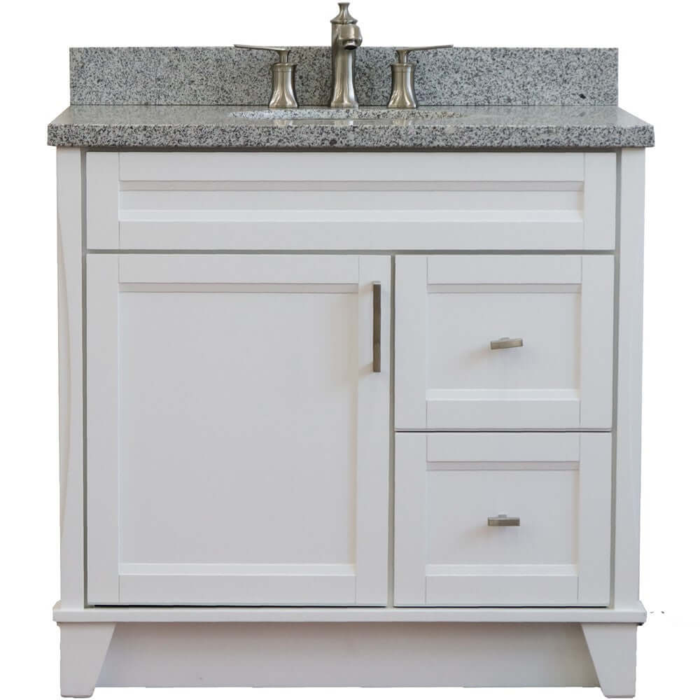 37" Single sink vanity in White finish with Gray granite and Left door/Center sink - 400700-37L-WH-GYOC