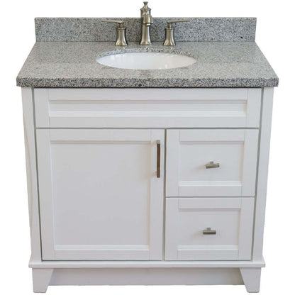 37" Single sink vanity in White finish with Gray granite and Left door/Center sink - 400700-37L-WH-GYOC